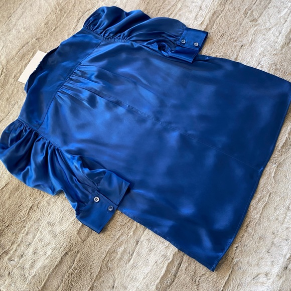 NWT💝FRAME Gillian Silk Collared Puff-Sleeve Top in Slate Blue Size S - Picture 8 of 16